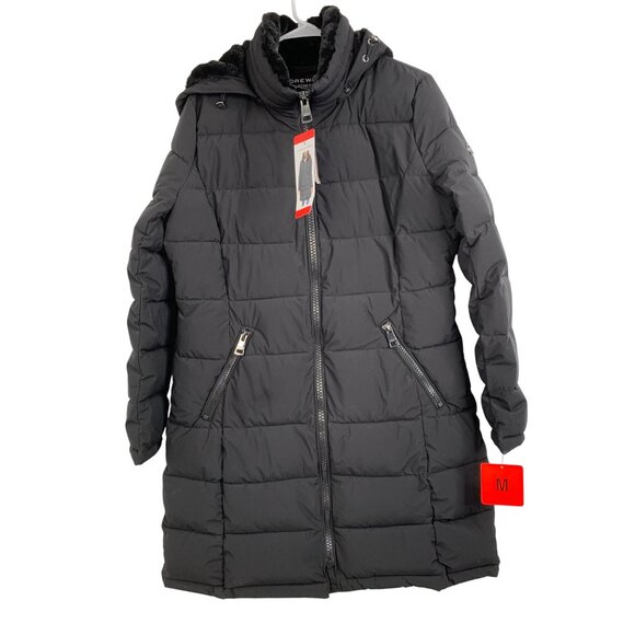 Andrew Marc Stretch Puffer Jacket M Black Removable Fur Hood RGG10697 NWT - Picture 2 of 13